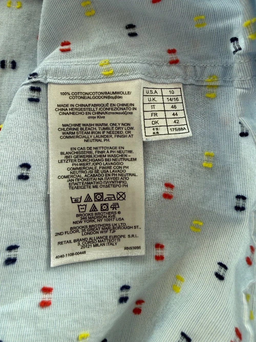 Brooks Brothers Blue Mini Print Blouse Tie Front Roll Tab Sleeve Women Size 10 - Picture 9 of 12